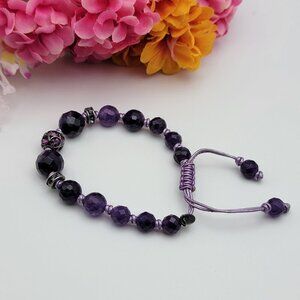 Vintage Lucas Lameth LUC 925 Sterling Silver Amethyst Beaded Bracelet Adj. OS